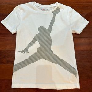 Jordan White T-Shirt with Oversized Silver Jordan Logo
